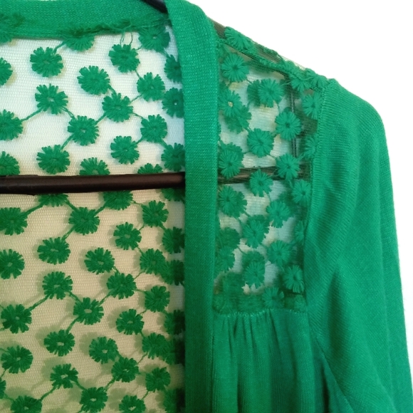 Open Waterfall Front Cardigan with Lace Back - Picture 5 of 11